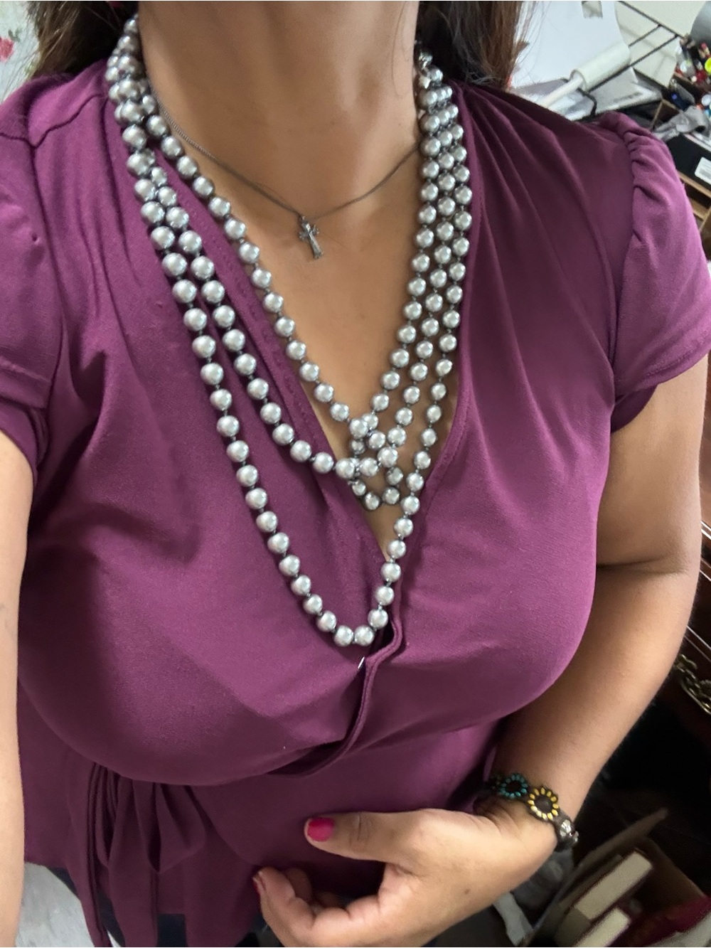 Silver Pearl Multi-Strand Necklace